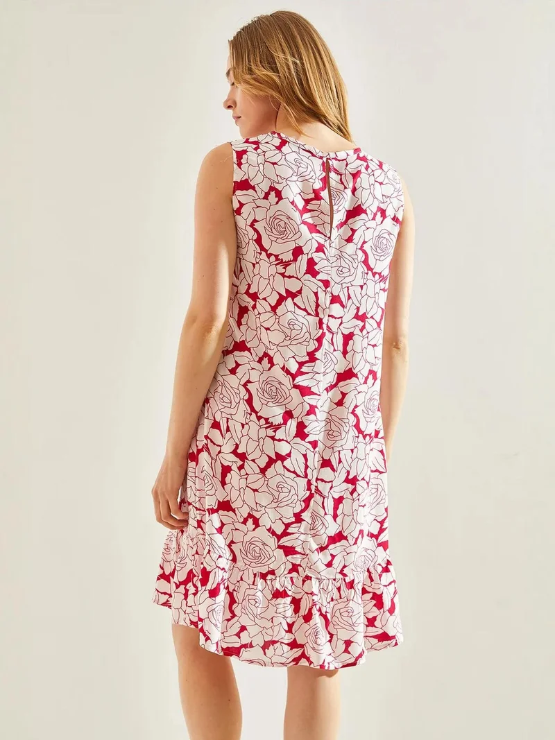 Bianco Lucci Magenta Pink LUCCI Floral A-Form Dress for Women | Best Price UAE