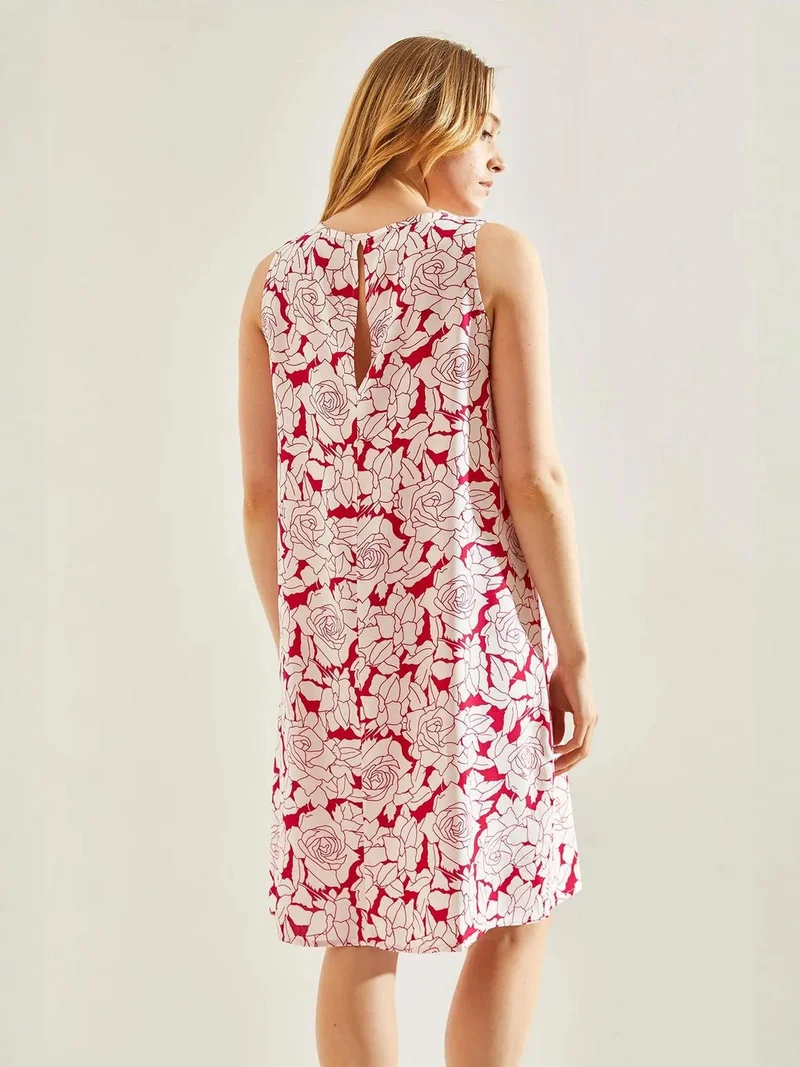 Bianco Lucci Magenta Pink LUCCI Floral A-Form Dress for Women | Best Price UAE