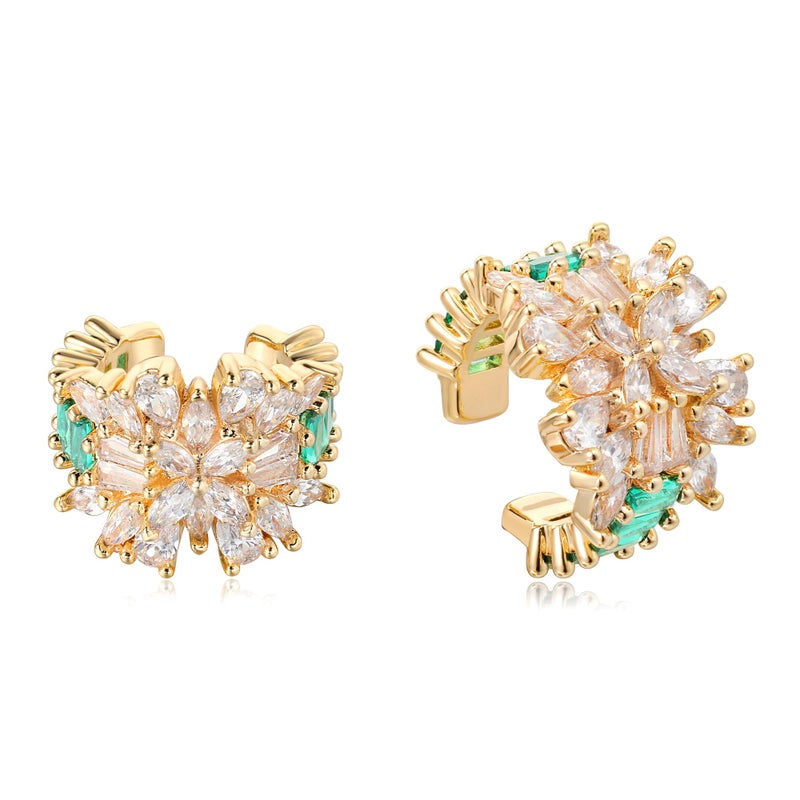 MTMY Gold Ear Cuff Earring for Women 14K Gold Plated Cubic Zirconia Non-Pierced Clip on Cartilage Chunky Ear Cuffs Hypoallergenic Jewelry (flower,pair) - Image 1