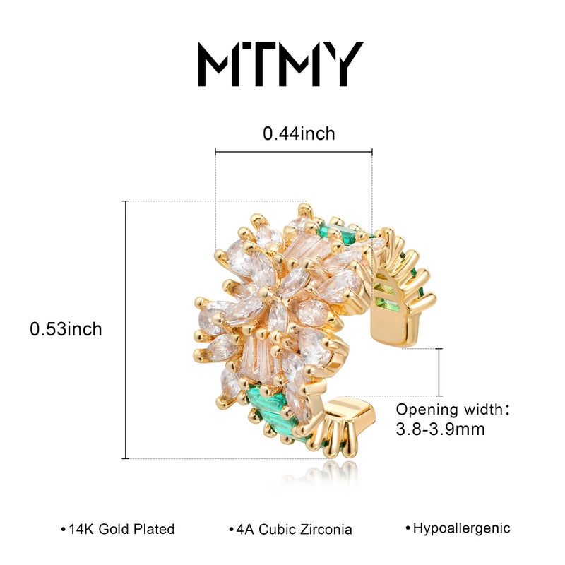 MTMY Gold Ear Cuff Earring for Women 14K Gold Plated Cubic Zirconia Non-Pierced Clip on Cartilage Chunky Ear Cuffs Hypoallergenic Jewelry (flower,pair) - Image 5