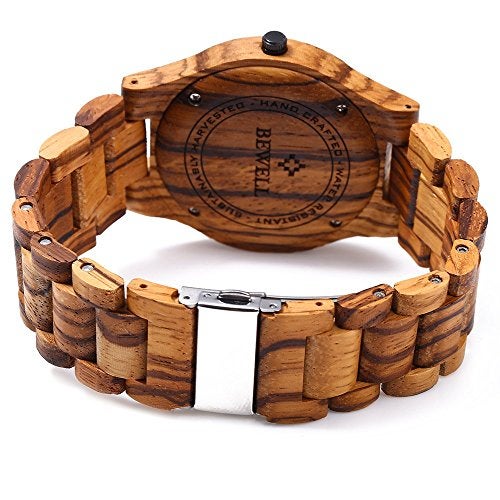 BEWELL ZS-W086B Mens Wooden Watch Analog Quartz Movement Date Display Lightweight Wood Wrist Watch (Zebra Wood) - Image 4