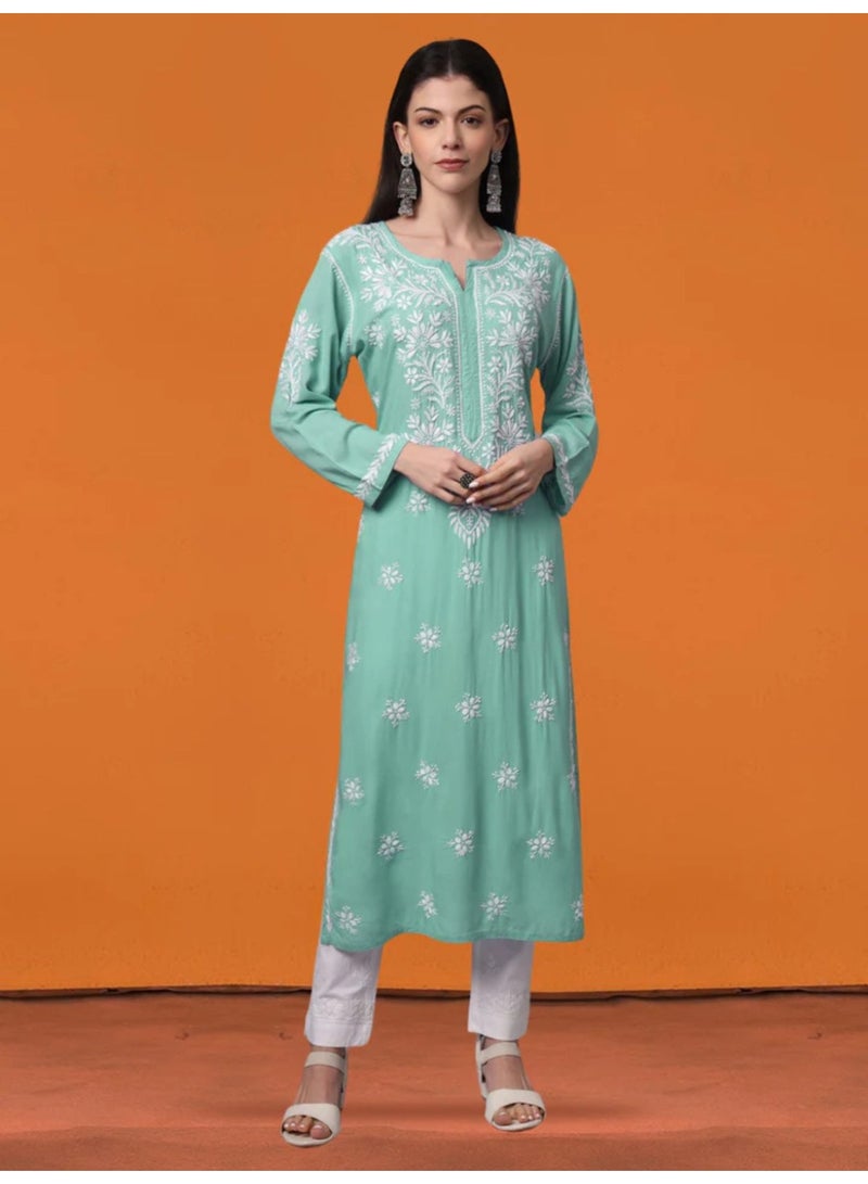 Alaya Hand Embroidered Chikankari Modal Kurta-AL4059 - Image 1