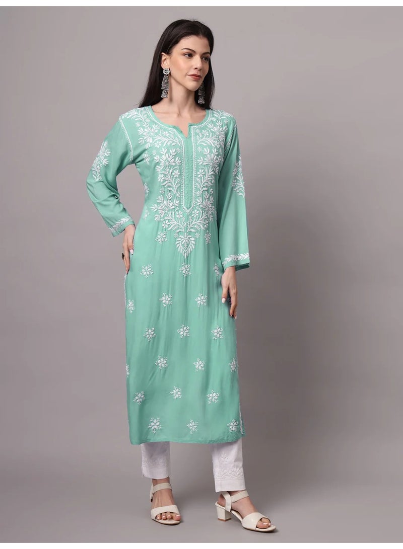 Alaya Hand Embroidered Chikankari Modal Kurta-AL4059 - Image 4