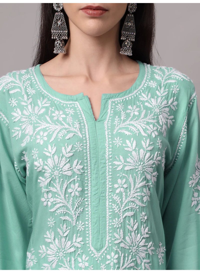 Alaya Hand Embroidered Chikankari Modal Kurta-AL4059 - Image 5