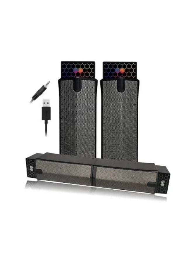 بوينت مكبر صوت PT520 للألعاب على سطح المكتب - 6 وات (2 * 3 وات) 2.0 قناة ستيريو - مضيء بألوان قوس قزح - مزود بمنفذ USB سلكي + صوت 3.5 مم - إعداد متعدد التصميمات - لأجهزة الكمبيوتر الشخصية والكمبيوتر المحمول والمسرح المنزلي - Image 2