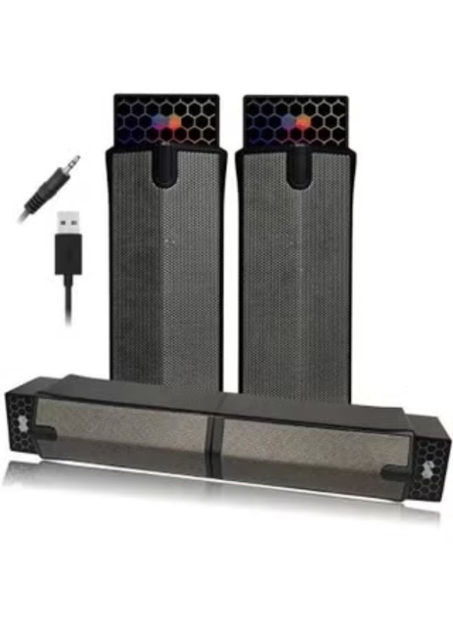 بوينت مكبر صوت PT520 للألعاب على سطح المكتب - 6 وات (2 * 3 وات) 2.0 قناة ستيريو - مضيء بألوان قوس قزح - مزود بمنفذ USB سلكي + صوت 3.5 مم - إعداد متعدد التصميمات - لأجهزة الكمبيوتر الشخصية والكمبيوتر المحمول والمسرح المنزلي - Image 1