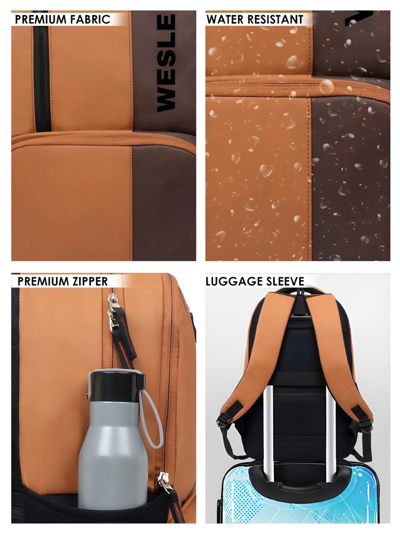 Wesley Vintage faux leather Water Resistant Laptop Backpack/Casual Backpack/Daypack/Travel Backpack/College Bag For Men/Women Water-Resistant Laptop Backpack, Modern Minimalist, Business Travel - Image 2