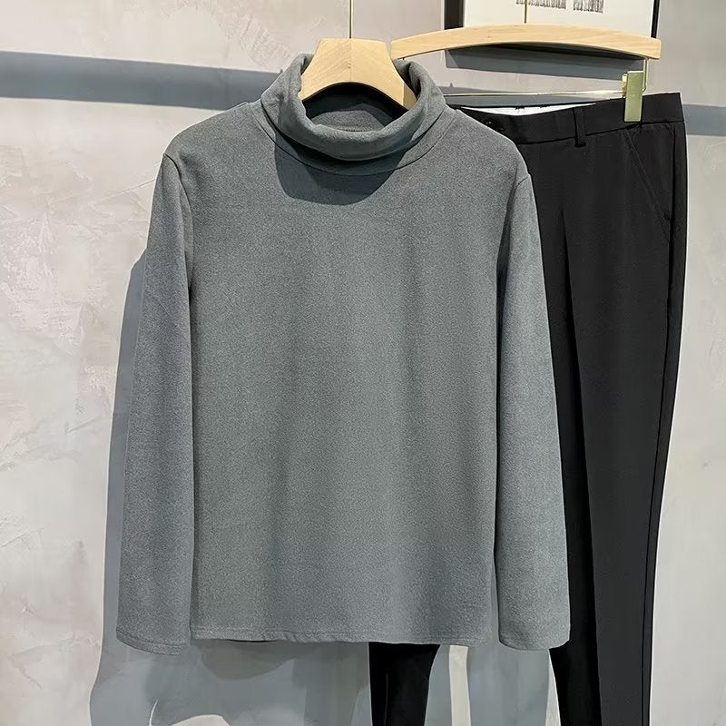 Double-sided Velvet Semi-high Collar Base Shirt Men's Inner Wear Autumn and Winter Warm Autumn Heavy Solid Color Long Sleeve T-shirt for Men - Image 1