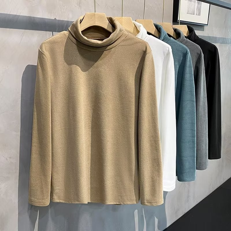 Double-sided Velvet Semi-high Collar Base Shirt Men's Inner Wear Autumn and Winter Warm Autumn Heavy Solid Color Long Sleeve T-shirt for Men - Image 4
