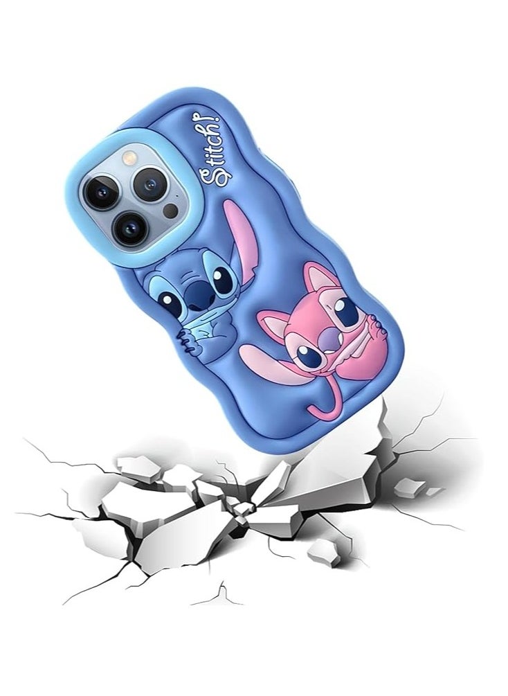 STITCH - Stitch iPhone 15 Pro Max Case,Stitch 3D Cute Cartoon Women Girls Kids Soft Silicone Protective Phone Cover Case for iPhone 15 Pro Max 6.7 inch Blue - Image 1
