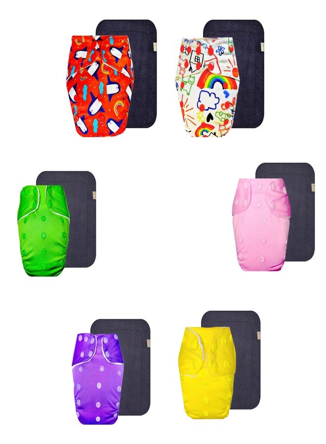 Dumbledo Premium Cloth Diaper with Gray Insert (Pack of 6) | Soft & Gentle | Leakproof | Quick Dry | Perfect for Indian Summers | 3 Months - 3 Years | Unisex Baby - Image 1