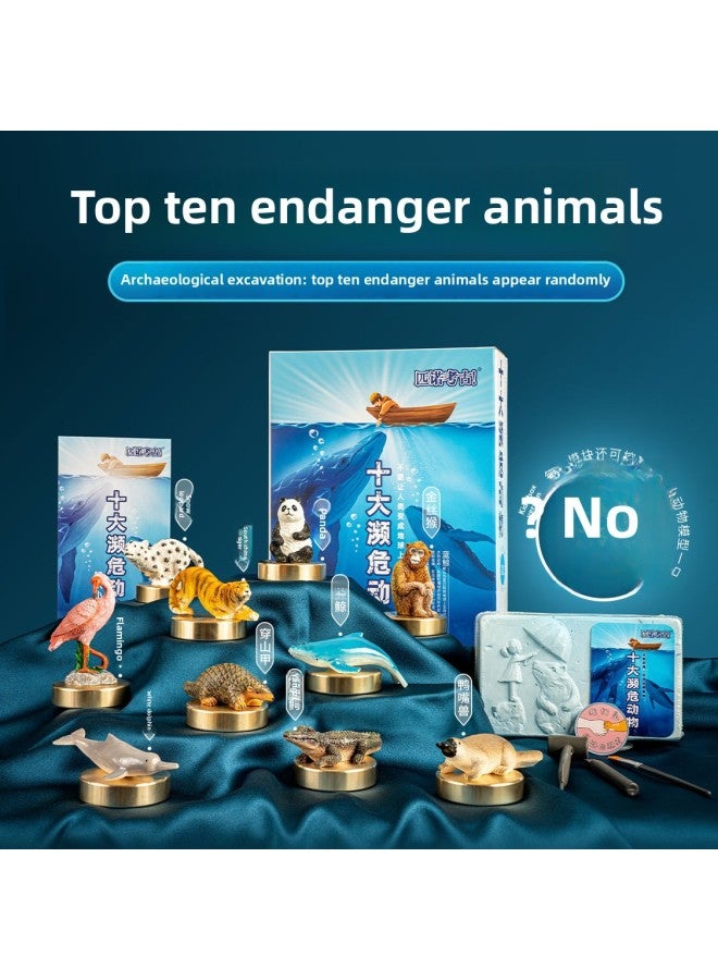 Pinuo Excavation Archaeology Top Ten Endangered Animals Series Blind Box Toy Excavation Panda Yangzi Crocodile Children Treasure Hunting-Color:Endangered Animal Series Random 1 (on-site Version Without Packaging And Tools) - Image 2