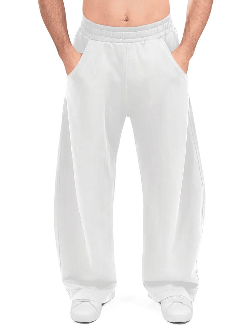 HeSaYep Men's Baggy Sweatpants Barrel Open Bottom Workout Fleece Sweat Pants Loose Casual Active Joggers Pants with Pockets White M - Image 1