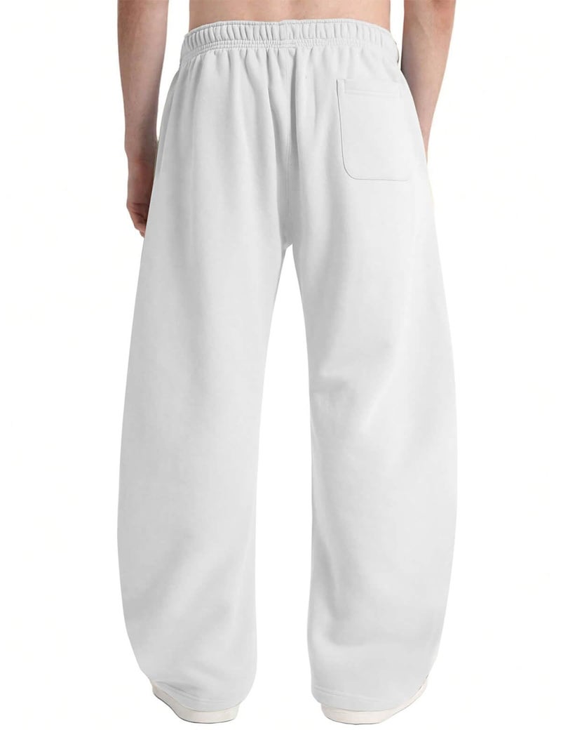 HeSaYep Men's Baggy Sweatpants Barrel Open Bottom Workout Fleece Sweat Pants Loose Casual Active Joggers Pants with Pockets White M - Image 2