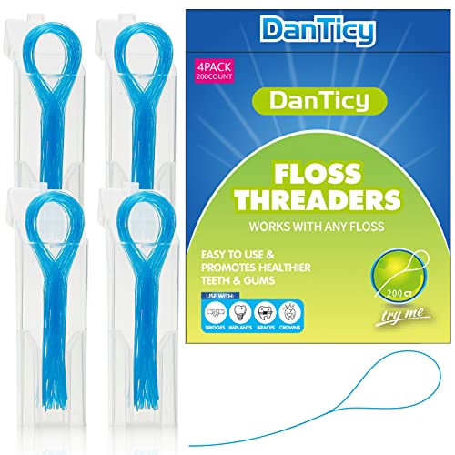 DanTicy Floss Threaders, Deep Clean Dental Floss Threader for Braces, Bridges, and Implants 200PCS(4Pack),Blue - Image 1