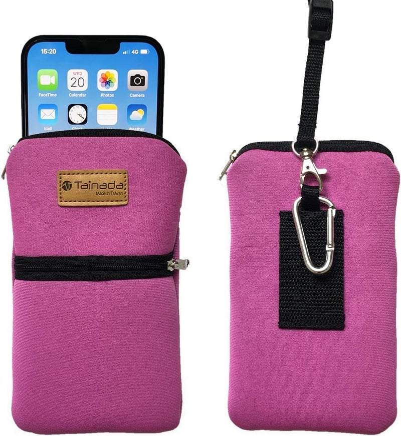 Tainada Women Cell Phone Neoprene Shockproof Zipper Sleeve Case Bag Pouch w/Carabiner, Neck Lanyard, Belt Loop Holster for iPhone 17/16 Pro Max, Air, 16 Plus, 16e ; Samsung S25, S24, Z Fold7 (Pink) - Image 1