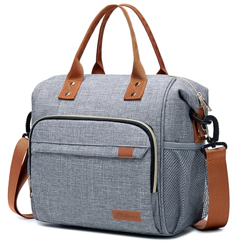 TuErCao Adult Lunch Box - Insulated Lunch Bag Women for Work, Soft Cooler for Beach Travel Picnic, Ladies Lunch Tote Bag for Office, Grey - Image 1