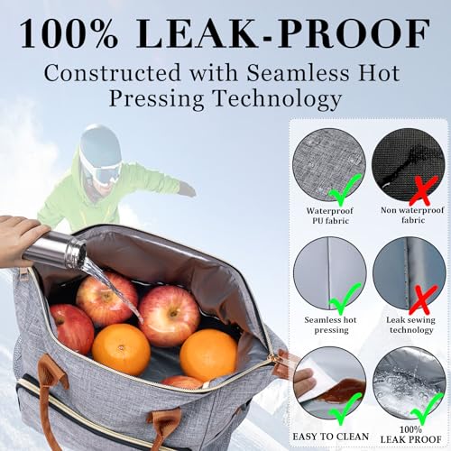 TuErCao Adult Lunch Box - Insulated Lunch Bag Women for Work, Soft Cooler for Beach Travel Picnic, Ladies Lunch Tote Bag for Office, Grey - Image 4