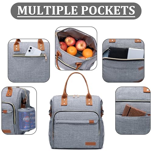 TuErCao Adult Lunch Box - Insulated Lunch Bag Women for Work, Soft Cooler for Beach Travel Picnic, Ladies Lunch Tote Bag for Office, Grey - Image 3