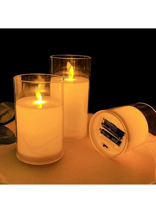 The Bros Set of 3PCS Pure White Wax Glass Flameless Candles with Remote, Flickering LED Candle Lights, Battery Candles for Festival, Birthday Candle, Candles Decor, Weddings, Home, Hotel, Eid - Image 4