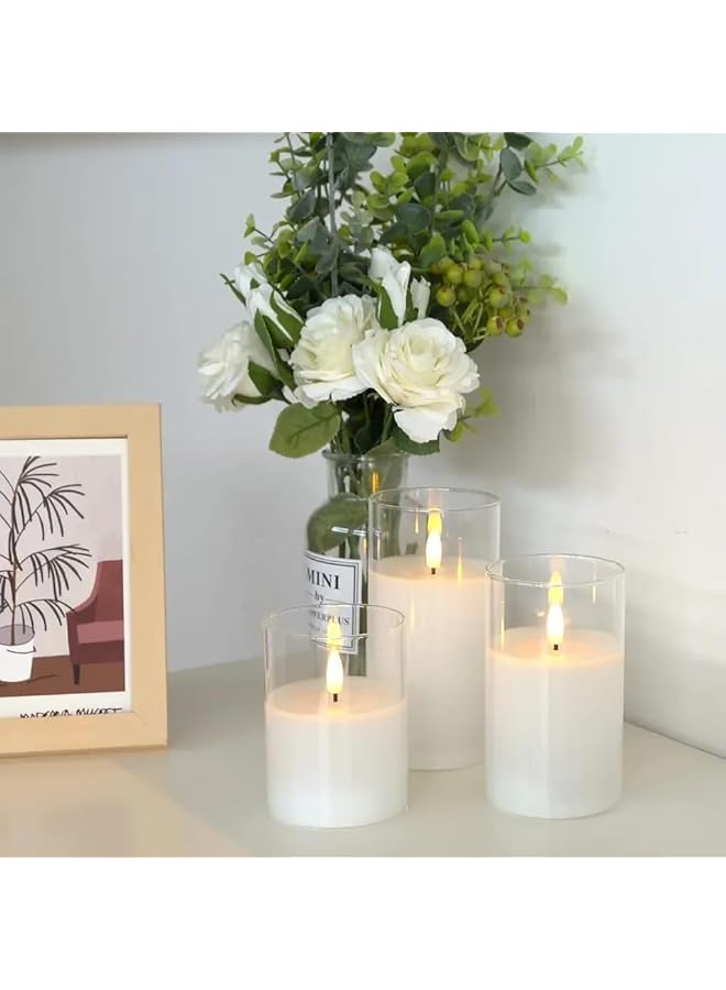 The Bros Set of 3PCS Pure White Wax Glass Flameless Candles with Remote, Flickering LED Candle Lights, Battery Candles for Festival, Birthday Candle, Candles Decor, Weddings, Home, Hotel, Eid - Image 5