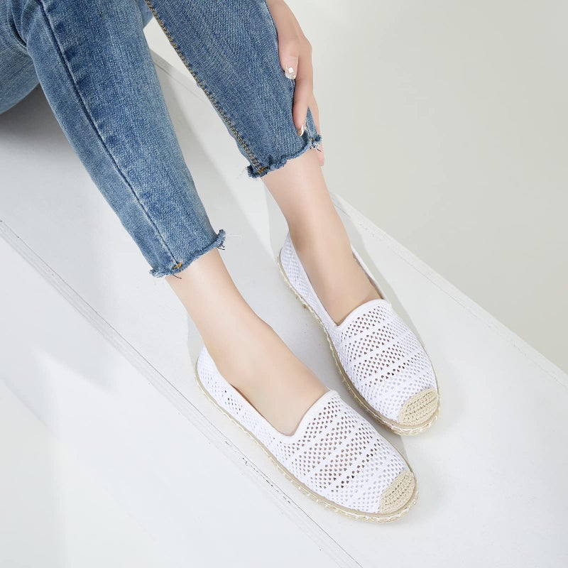 BABUDOG Women's Breathable Mesh Flats Shoes, Soft Loafers Flats, White Slip on Shoes Loafers(White.US9) - Image 2