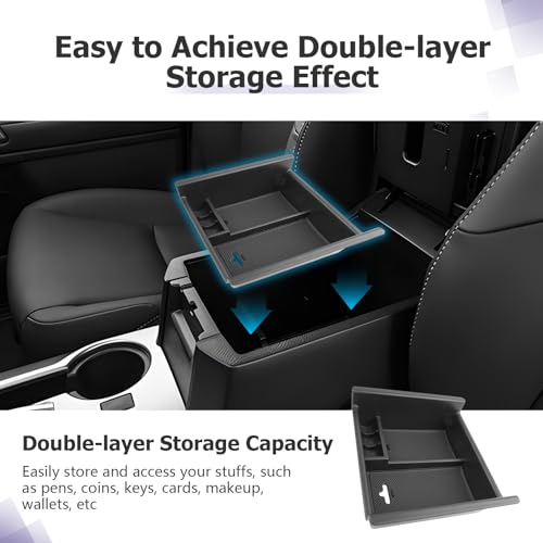 LUWU Center Console Organizer Tray Compatible with 2020-2025 2026 Kia Telluride/2010-2021 2022 2023 2024 Toyota 4Runner Accessories Armrest Console Organizer Armrest Organizer Insert Tray Black - Image 4