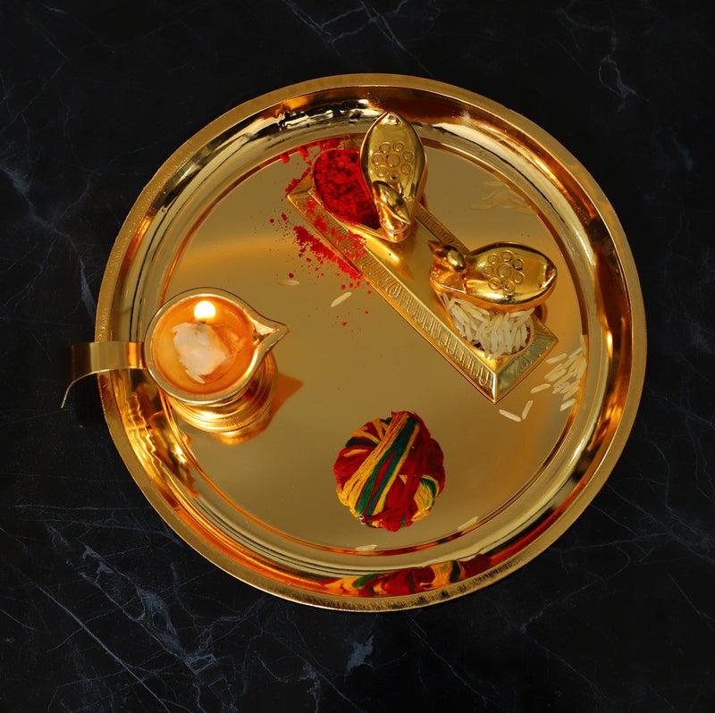 Chhariya Crafts Metal Pooja Thali with Diya and KumKum Box Duck from Home and Office Temple Gift Item for Home and Office Temple - Image 4