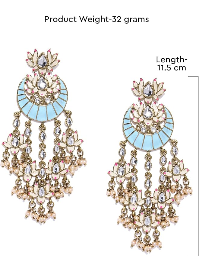 Lotus Design Enamelled 22K Metal Gold Plated Dangle Earring For Women ZPFK8783  - Image 5