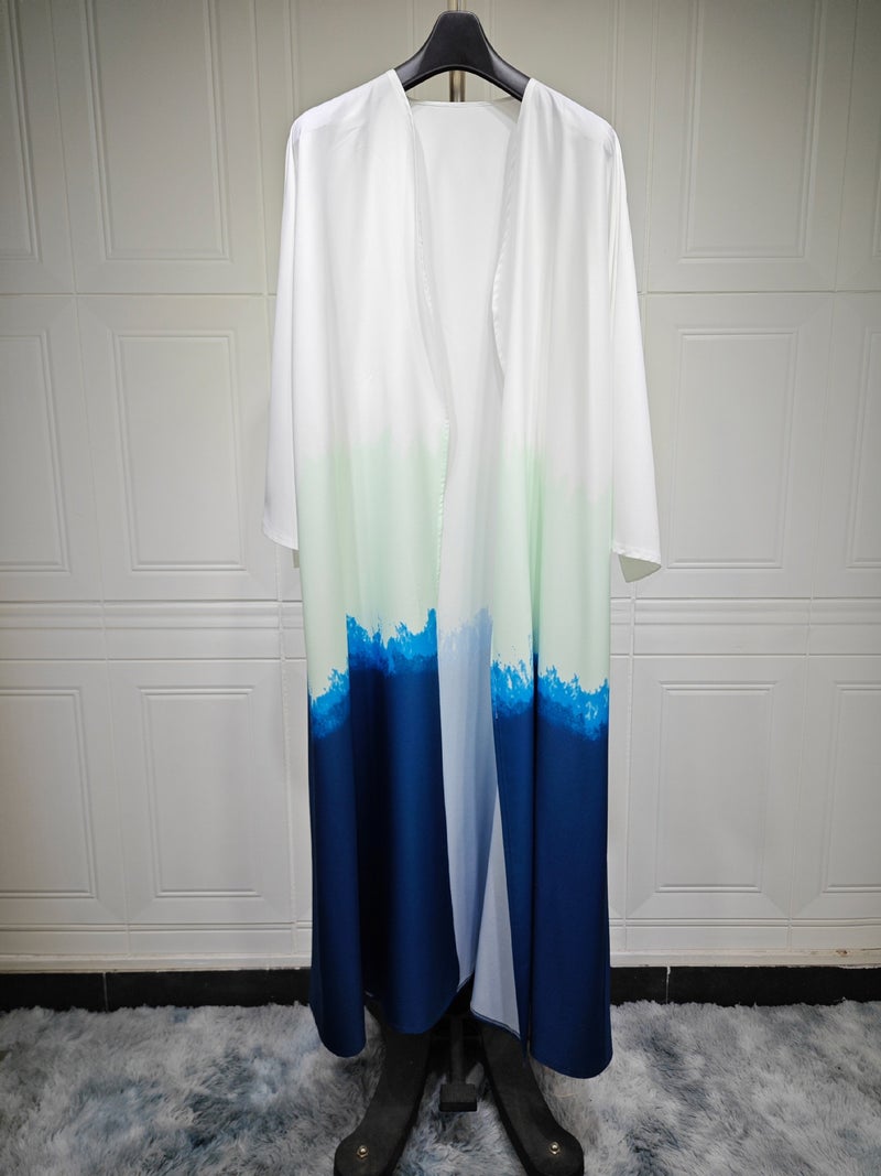 Qi Ta MQ100 Fashion Tie-Dye Cape Coat with Headscarf - Summer Trendy Cardigan Dress - Sky Blue - Image 4