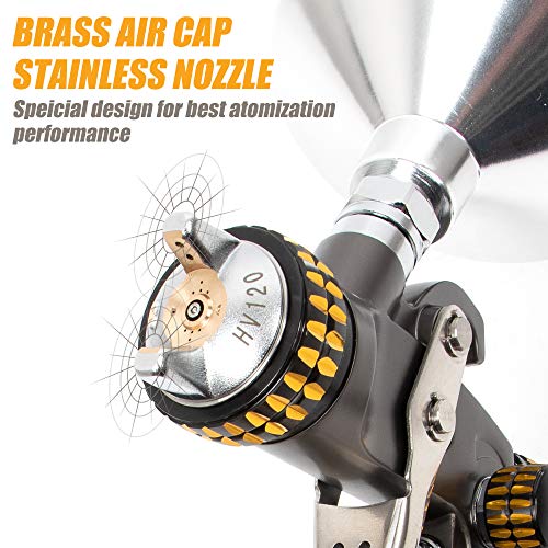 BEETRO HVLP Air Spray Gun, 1000ml Capacity 14.3CFM 29-32psi 1.4mm/1.8mm Nozzles Stainless Steel with Type 2 Adapter Air Control Valve and Filter Professional Gravity Feed Sprayer Automotive - Image 2