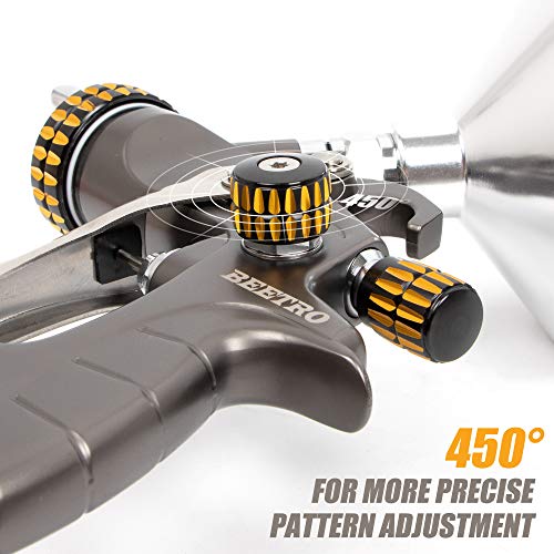 BEETRO HVLP Air Spray Gun, 1000ml Capacity 14.3CFM 29-32psi 1.4mm/1.8mm Nozzles Stainless Steel with Type 2 Adapter Air Control Valve and Filter Professional Gravity Feed Sprayer Automotive - Image 3