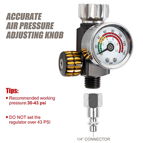BEETRO HVLP Air Spray Gun, 1000ml Capacity 14.3CFM 29-32psi 1.4mm/1.8mm Nozzles Stainless Steel with Type 2 Adapter Air Control Valve and Filter Professional Gravity Feed Sprayer Automotive - Image 4