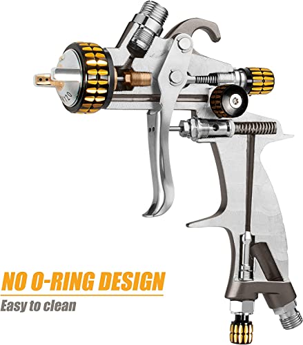 BEETRO HVLP Air Spray Gun, 1000ml Capacity 14.3CFM 29-32psi 1.4mm/1.8mm Nozzles Stainless Steel with Type 2 Adapter Air Control Valve and Filter Professional Gravity Feed Sprayer Automotive - Image 5