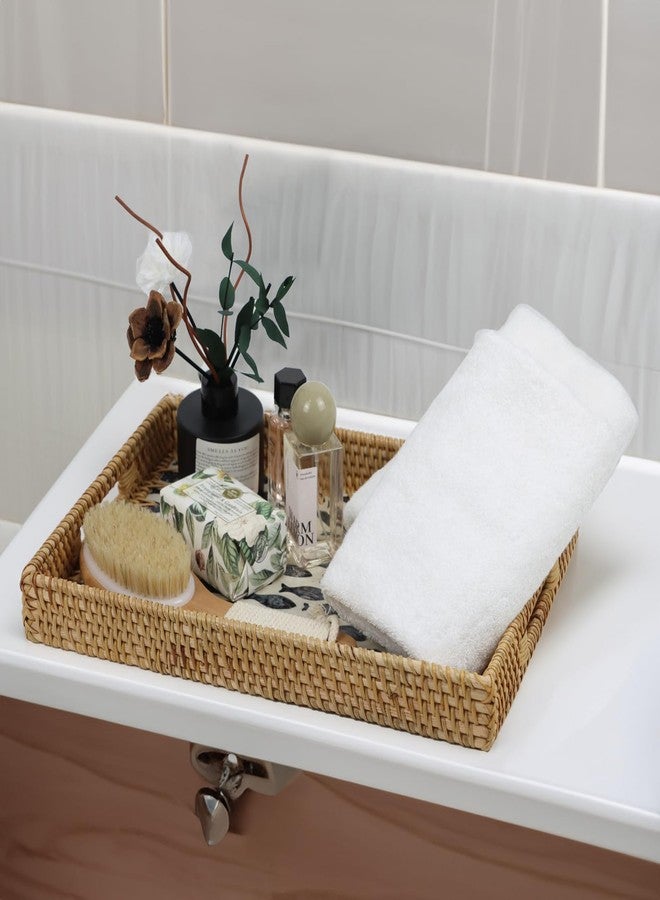 ORDELITE Rattan Serving Tray, Rectangle Coffee Table Tray with Mother of Pearl Inlay, Decorative Wicker Basket with Handle for Coffee, Bread, Fruits, Snacks, Table Decor (Black Fish) - Image 2