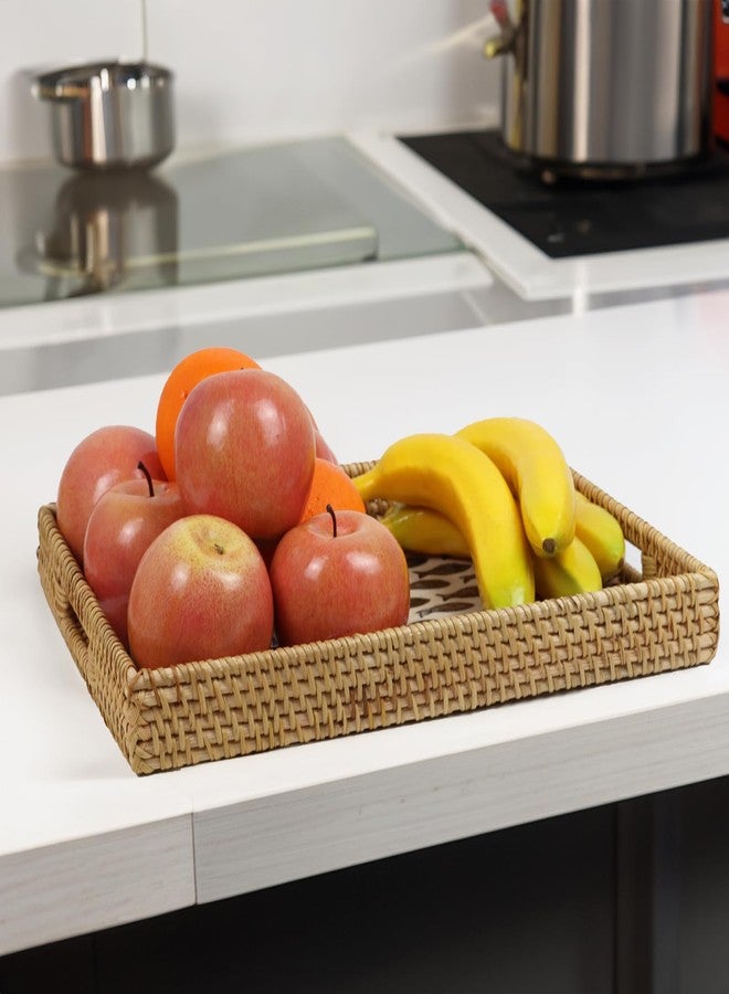 ORDELITE Rattan Serving Tray, Rectangle Coffee Table Tray with Mother of Pearl Inlay, Decorative Wicker Basket with Handle for Coffee, Bread, Fruits, Snacks, Table Decor (Black Fish) - Image 3