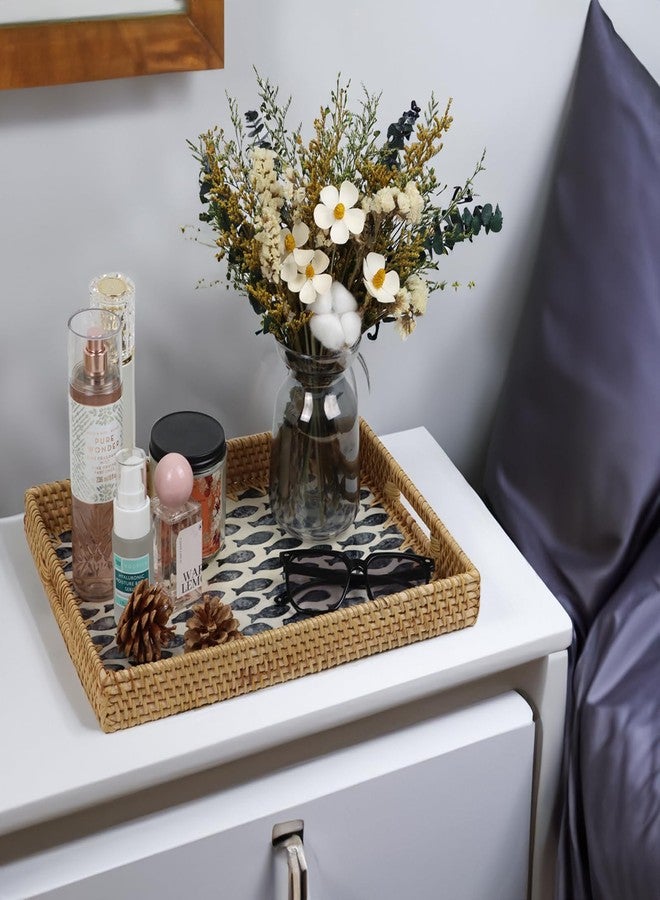 ORDELITE Rattan Serving Tray, Rectangle Coffee Table Tray with Mother of Pearl Inlay, Decorative Wicker Basket with Handle for Coffee, Bread, Fruits, Snacks, Table Decor (Black Fish) - Image 5