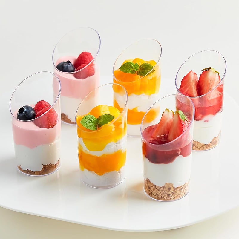 Qeirudu كويريدو 100 عبوة أكواب حلوى صغيرة مع ملاعق 22 أونصة أكواب بارفيه بلاستيكية شفافة أكواب تقديم صغيرة للحفلات تذوق الحلويات والمقبلات - Image 4