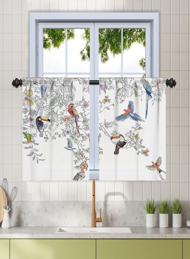 Renaiss 26 x 36 Inch Sketch Birds on Branch Kitchen Tier Curtains Spring Flowers Hummingbird Print Window Treatment Linen Rod Pocket Curtains for Bathroom Cafe Window Drapes Home Decor 2 Panels - Image 1
