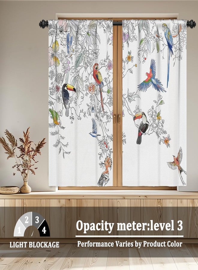 Renaiss 26 x 36 Inch Sketch Birds on Branch Kitchen Tier Curtains Spring Flowers Hummingbird Print Window Treatment Linen Rod Pocket Curtains for Bathroom Cafe Window Drapes Home Decor 2 Panels - Image 3
