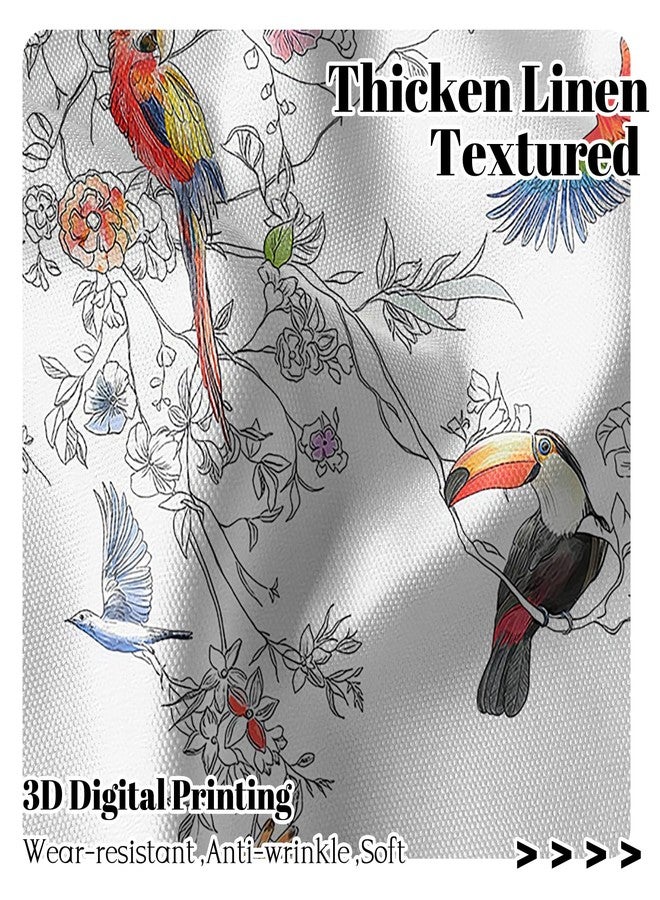 Renaiss 26 x 36 Inch Sketch Birds on Branch Kitchen Tier Curtains Spring Flowers Hummingbird Print Window Treatment Linen Rod Pocket Curtains for Bathroom Cafe Window Drapes Home Decor 2 Panels - Image 2