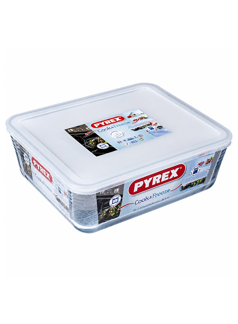 بيريكس Pyrex Cook & Freeze Rectangular Glass Dish with Lid 0.8L , Borosilicate Oven, Microwave, Freezer & Dishwasher Safe, Heat Resistant Meal Prep & Storage Container clear 0.8cm - Image 1