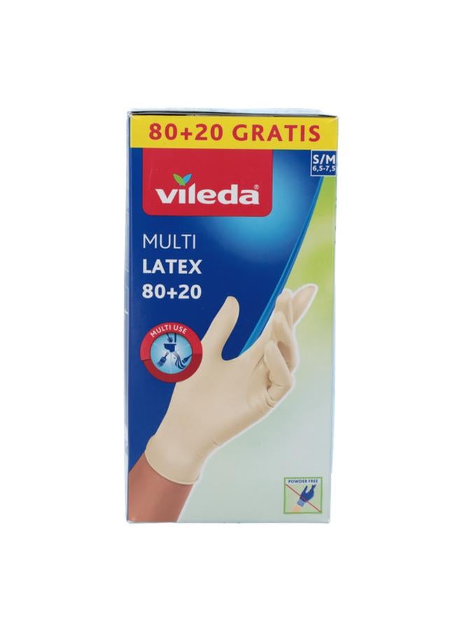 Vileda 100-Piece Disposable Multi-Purpose Latex Gloves Cream Small/Medium VG17 - Image 1