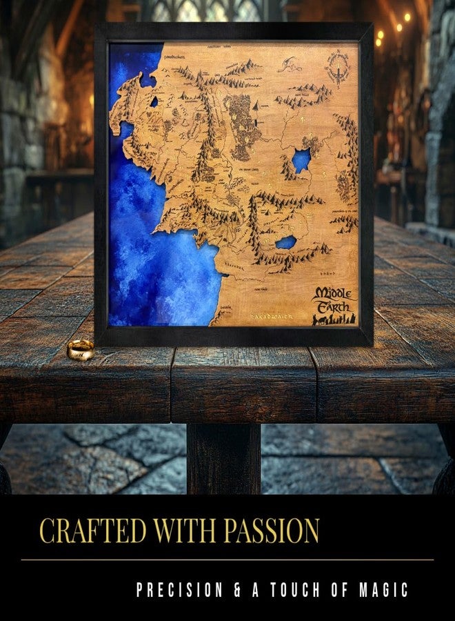flinelife Wooden Middle Earth Map Wall Art Decor With Ring, 12X10, Perfect For Fans - Image 4