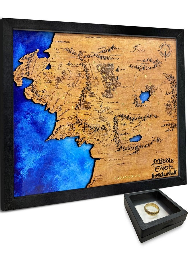 flinelife Wooden Middle Earth Map Wall Art Decor With Ring, 12X10, Perfect For Fans - Image 1
