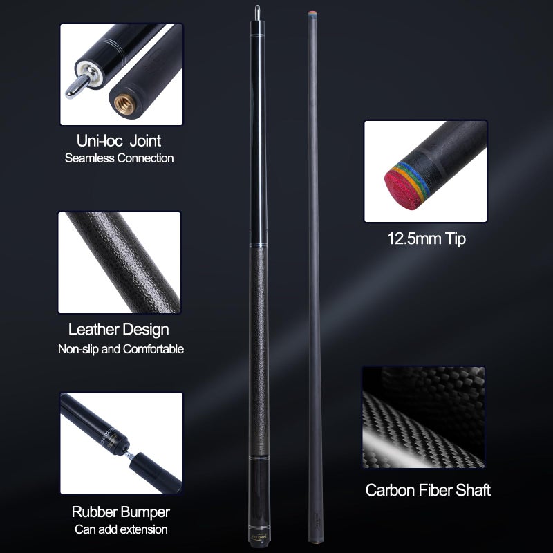 Ray speed Carbon Fiber Pool Cue Stick 12.5mm Rainbow Tip Low Deflection Pool Stick with Uni-loc Pin Joint and Extension Pool Stick-20 oz - Image 3