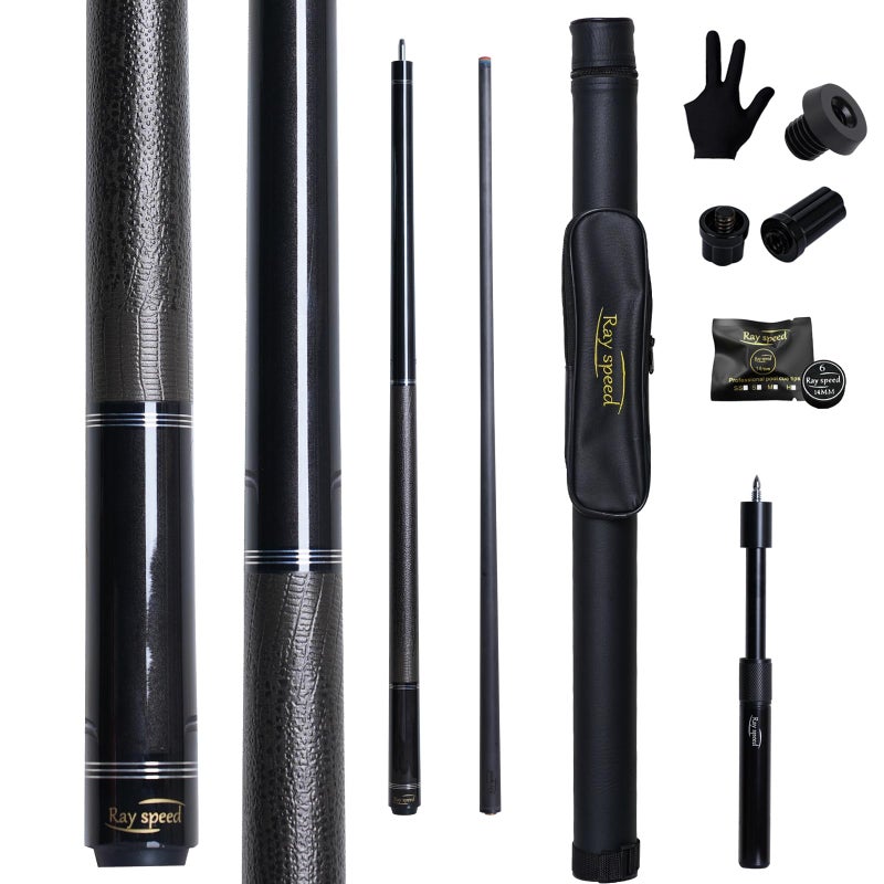 Ray speed Carbon Fiber Pool Cue Stick 12.5mm Rainbow Tip Low Deflection Pool Stick with Uni-loc Pin Joint and Extension Pool Stick-20 oz - Image 1