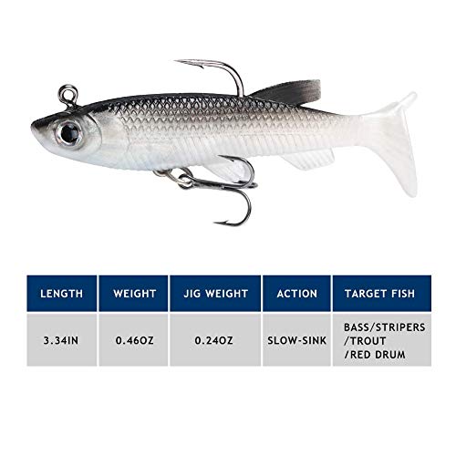 Goture Soft Fishing Lures jig Heads, Saltwater Freshwater Minnow Fishing Bait T Tail with jig Head, Fishing Lure Swim Shad Baits for Bass Fishing 5Pack - Image 5