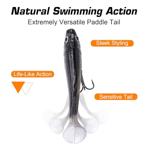 Goture Soft Fishing Lures jig Heads, Saltwater Freshwater Minnow Fishing Bait T Tail with jig Head, Fishing Lure Swim Shad Baits for Bass Fishing 5Pack - Image 4
