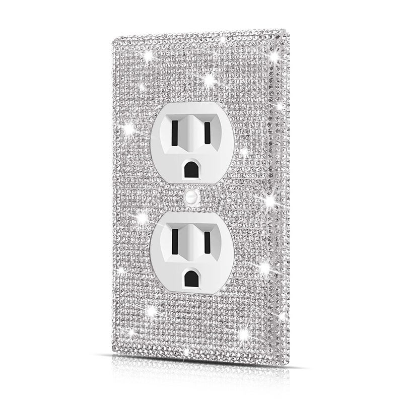 Wall Plate Outlet Covers Plug Covers for Electrical Outlets Standard Size 450 x 276 Dengduoduo Silver Rhinestones Bling Decorative Light Switch Cover Plate for Bedroom Accessories Home Decor